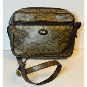 Celine C Macadam Carriage shoulder bag crossbody PVC leather brown authentic